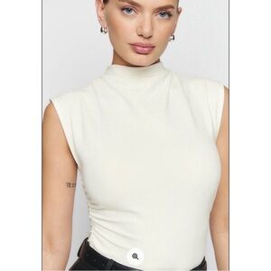 Reformation lindy knit top mock neck ivory beige XS